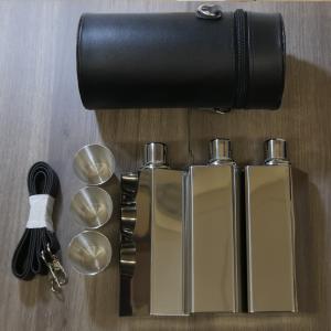 Artamis 24oz Three Piece Flask Set & Black Leather Case
