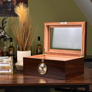 Chester Walnut Veneer Glass Top Humidor - 75 Capacity