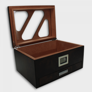 Angelo Burl Wood 3 Window Digital Hygrometer with Drawer Humidor - 40 Cigar Capacity