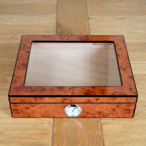 Atomic Burlwood Glass Top Humidor - 20 Cigar Capacity