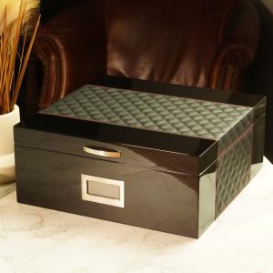 Prestige Hampton Humidor + Diamond Stitched Leather Top - Black - 200 Capacity