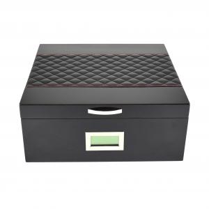 Prestige Hampton Humidor + Diamond Stitched Leather Top - Black - 200 Capacity