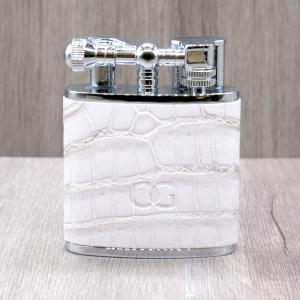 J Cure C.Gars Collection Jet Flame Table Lighter - White Crocodile Leather