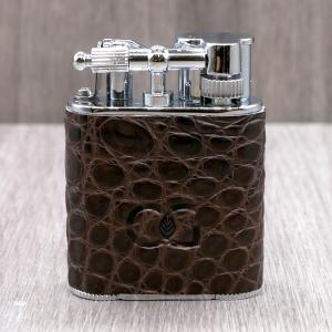 J Cure C.Gars Collection Pocket Jet Flame Lighter - Brown Crocodile Leather