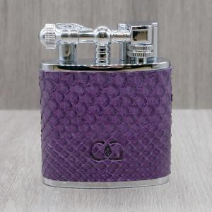 J Cure C.Gars Collection Jet Flame Table Lighter - Purple Python Leather