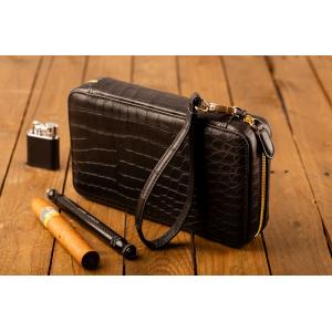 J Cure Premium Travel Case - Genuine Crocodile Leather - Matt Black - 5 Cigar Capacity