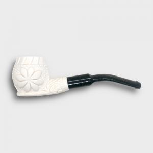 Meerschaum Small Floral Bent Black Stem Fishtail Pipe (MEER397)