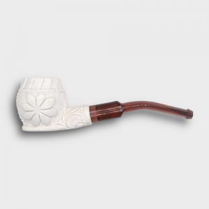Meerschaum Small Floral Bent Amber Stem Fishtail Pipe (MEER78)