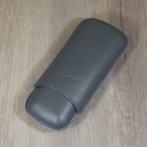 Zino Robusto Size Leather Case - Fits 2 Cigars - Grey with Cyan Stitching