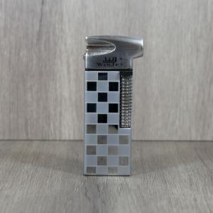 Winjet Soft Flame Flint Pipe Lighter - Silver Check Pattern