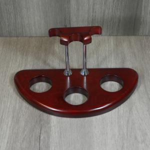 Cherry Wood Pipe Rack with Chrome Pillars - Holds 3 Pipes