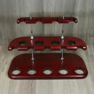 Cherry Wood Pipe Rack with Chrome Pillars - Holds 9 Pipes