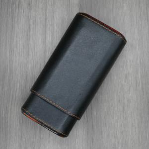 Black Leather Cigar Case with Wooden Ends - Fits Three Cigars - 64 Ring Gauge