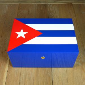 Cuban Flag Humidor with Lock & Front Dial - 75 Cigar Capacity