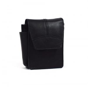 Black Leather Cigarette Holder & Clipper Pouch - Button Up