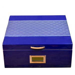 Prestige Hampton Humidor with Diamond Stitched Leather Top - Blue - 200 Capacity