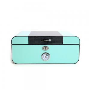 Savinelli High Lacquered Tiffany Blue and Carbon Fibre Humidor - 30 Cigar Capacity