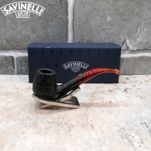 Savinelli Cocktail 601 Sandblast Black 6mm Filter Amber Red Stem Fishtail Pipe (SAV365)