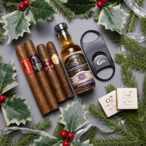 Christmas Spirit and Smoke Gift Box Sampler - 4 Cigars with Cutter and Miniature
