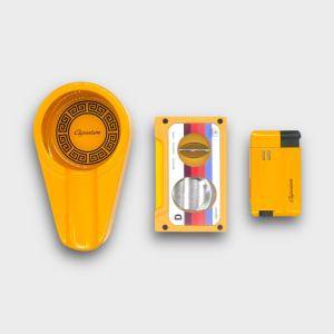 Cigarism Jet Flame Lighter, Cassette Style Cigar Cutter & Ashtray Gift Set - Yellow
