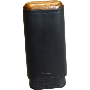 Adorini Leather Adaptable Black Wooden Top & Bottom Cigar Case - 2-3 Cigar Capacity (AD071)