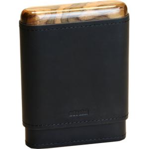 Adorini Leather Adaptable Black Wooden Top & Bottom Cigar Case - 3-5 Cigar Capacity (AD028)