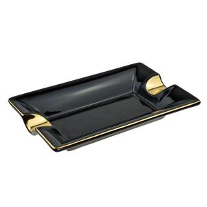 Ceramic Two Position Cigar Ashtray - Black and Gold