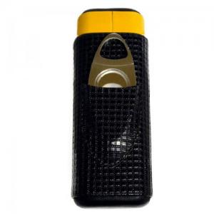 Black And Yellow Cigar Case - 64 Ring Gauge with Cutter