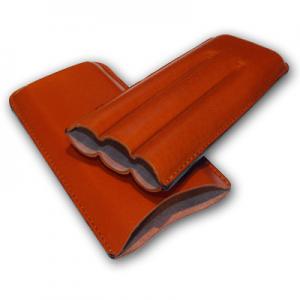 Plain Leather Cigar Case - Three Corona - Tan