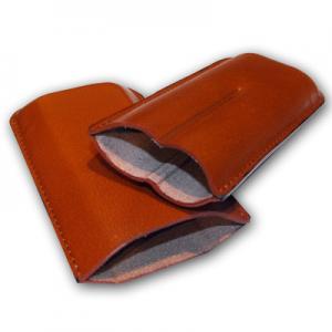 Plain Leather Cigar Case - Two Corona - TAN