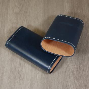 Artamis Robusto Navy Leather Cigar Case with White Stitching - Fits 3 Cigars