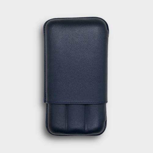 Recife Chesterfield Culture Space Blue Leather Cigar Case - 3 Cigar Capacity