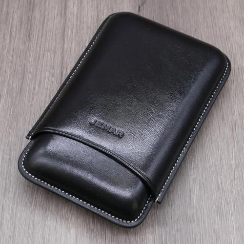 Jemar Leather Cigar Case - Robusto - Three Cigars - Black