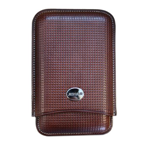 Jemar Textured Leather Cigar Case - Large Gauge - Three Cigars - Brown