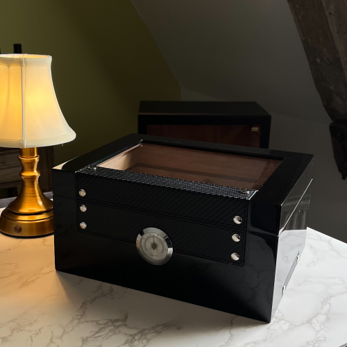 Savinelli Large Black Glasstop Humidor - 75 Cigar Capacity