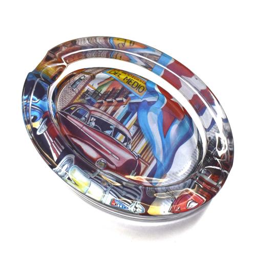 Cuban Car Oval Glass Cigar Ashtray - 2 Cigar Rests