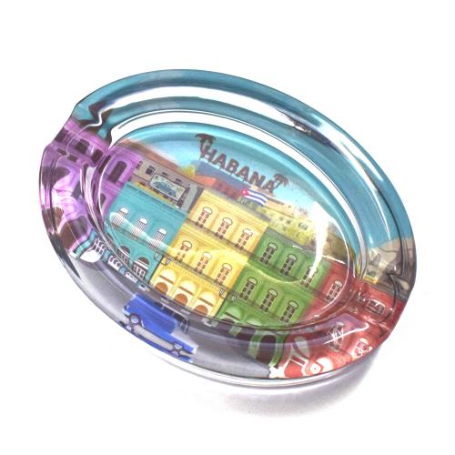 Habana Scene Oval Glass Cigar Ashtray - 2 Cigar Rests