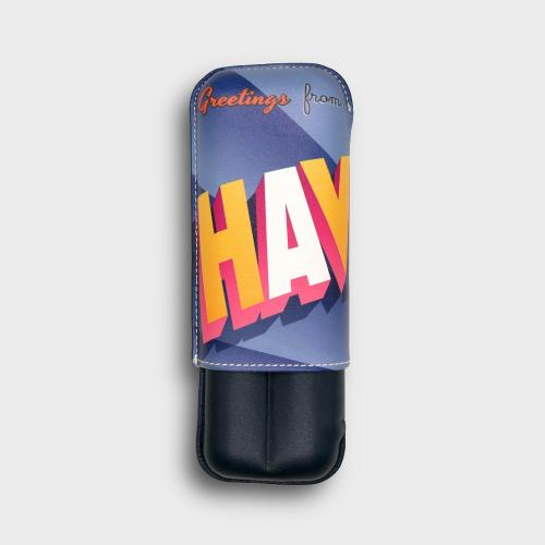 Recife Greetings From Havana Space Blue Leather Cigar Case - 2 Cigar Capacity