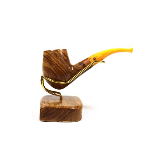 Tommaso Spanu Olivastro Olivewood Bent Fishtail Pipe And Stand (ART242)