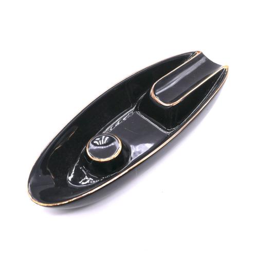 Angelo Ceramic Oblong Ashtray - Black & Gold