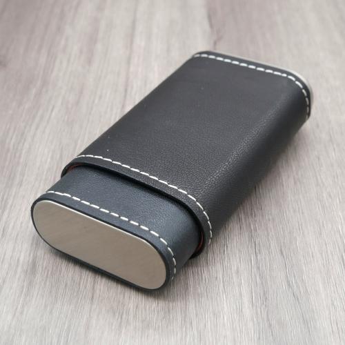 Artamis Robusto Black Leather Cigar Case with White Stitching - Fits 3 Cigars