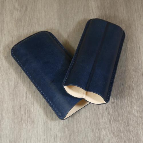 Artamis Churchill Navy Leather Cigar Case - Fits 2 Cigars