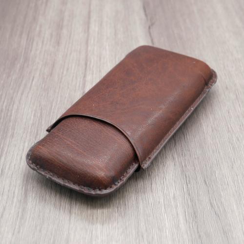 Artamis Robusto Brown Leather Cigar Case - Fits 2 Cigars
