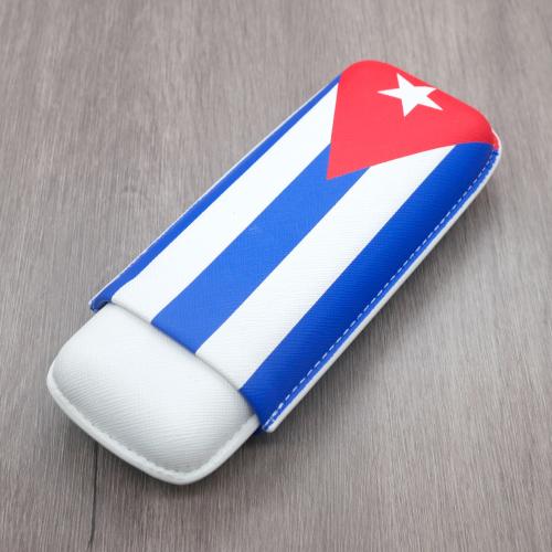 Leather Cuban Flag 2 Finger Cigar Case - Up To 60 Ring Gauge