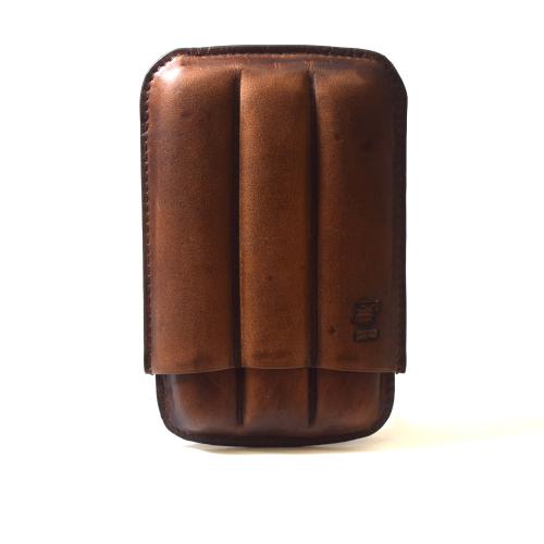 Chacom CIG-R Brown Leather 3 Finger Cigar Case - Fits 3 Cigars