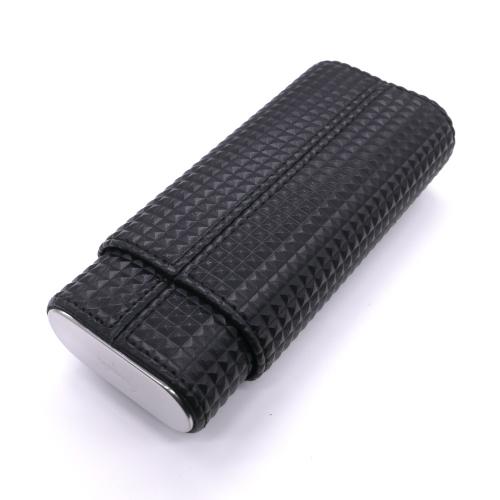 Angelo Patterned Black Cedar Lined Cigar Case & Cutter - Holds 2 Cigars - 64 Ring Gauge