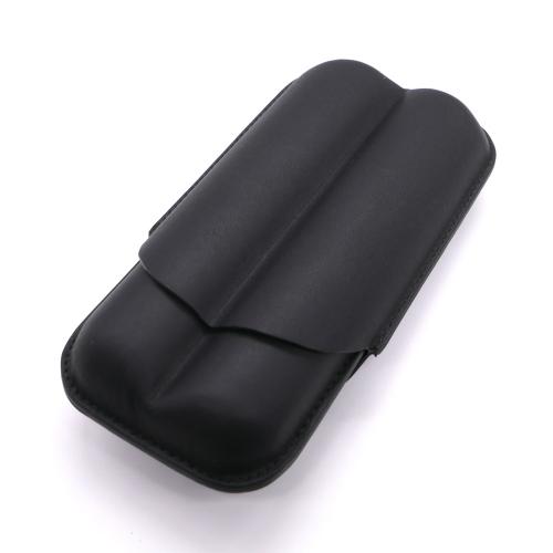 Angelo Black Leather Cigar Case - Holds 2 Cigars - 70 Ring Gauge