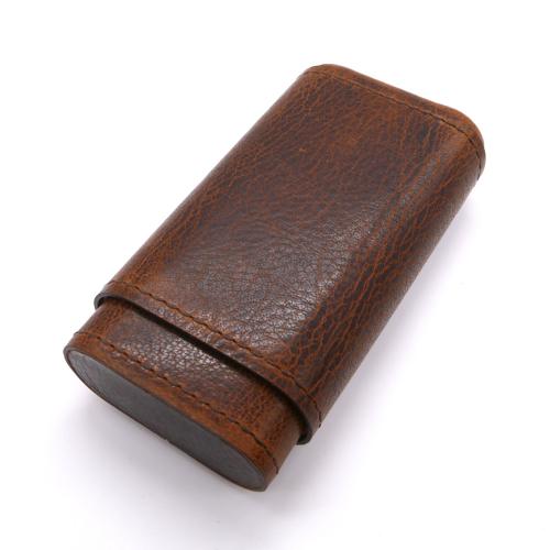 Brown Antique Cedar Lined Leather Cigar Case - Holds 2 Cigars - 52 Ring Gauge
