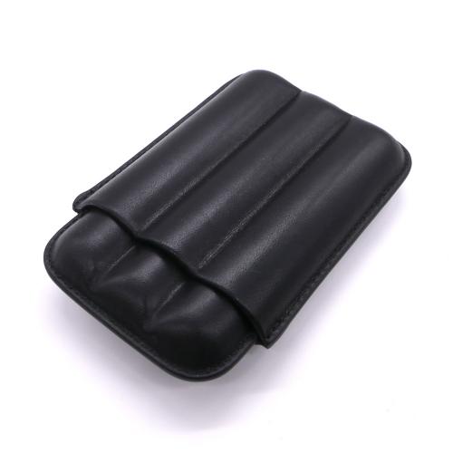Angelo Black Faux Leather Cigar Case - Holds 3 Cigars - 50 Ring Gauge