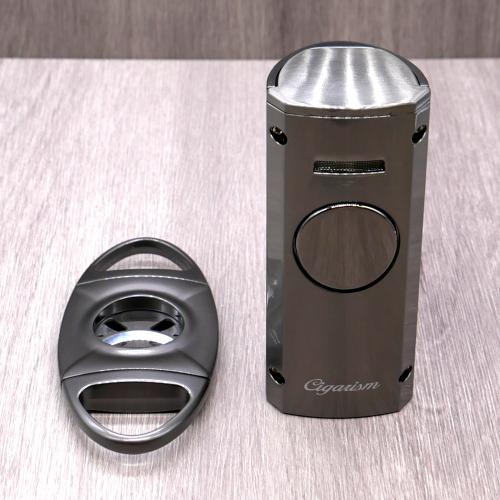 Cigarism Quad Torch Jet Flame Lighter & Cutter Gift Set - Gun Metal